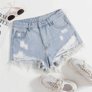EZwear Ripped Raw Cut Denim Shorts